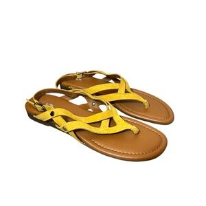 Franco Sarto Yellow Leather Gretchen Strappy Sandals  Size 10 M Vacay Tropical